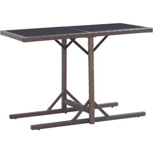 vidaXL Vrtna miza rjava 110x53x72 cm steklo in poli ratan Cene