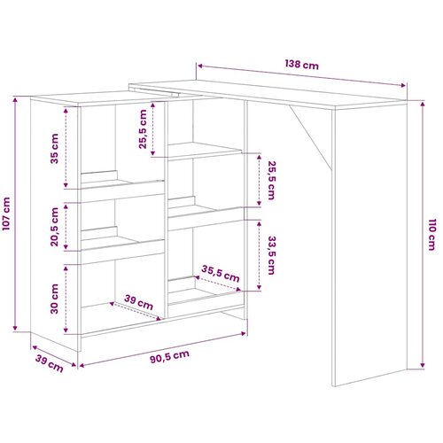  Barski stol s pomičnom policom bijeli 138 x 39 x 110 cm Slike