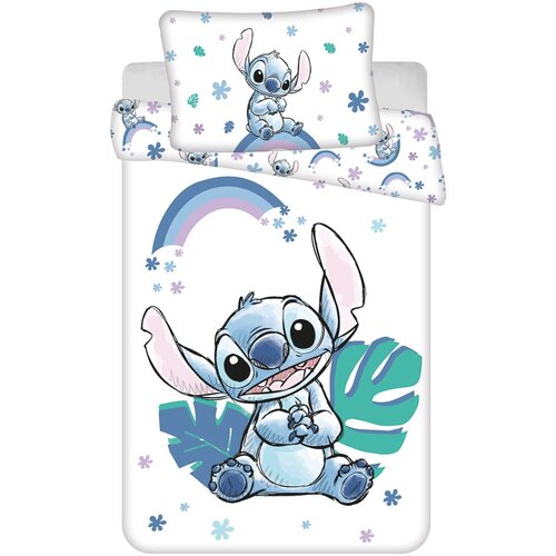 Jerry Fabrics Bijela/plava pamučna dječja posteljina za dječji krevetić 135x100 cm Lilo and Stitch &amp;quot;Rainbow&amp;quot; &amp;ndash; Slike