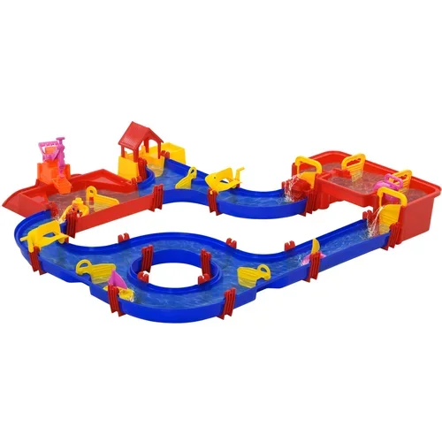 HOMCOM Igralni set z vodo in peskom, 78 kosov, otroška vodna zabavna steza za 3-6 let z dodatki in modularnimi deli, PP, 123x111x7cm, modra in rdeča, (20746883)