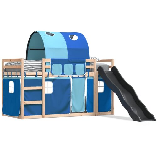 VidaXL Krevet na kat s toboganom i zavjesama plavi 80 x 200 cm Slike