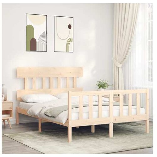 vidaXL Okvir kreveta s uzglavljem 4FT6 bračni od masivnog drva Cene