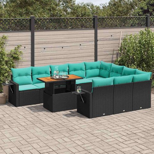  Vrtna garnitura - 11-dijelni set vrtnih sofa od poliratana s jastucima crni - Crna 1 Cene