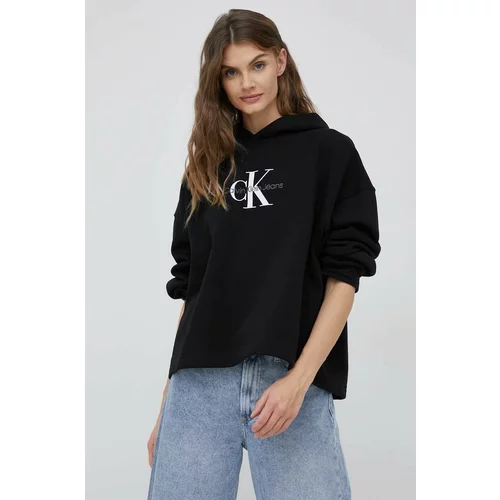 Calvin Klein Jeans Dukserica za žene, boja: crna, s kapuljačom, s tiskom