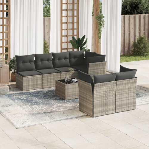 vidaXL 8-dijelni set vrtnih sofa od poliratana s jastucima svjetlosivi Cijene