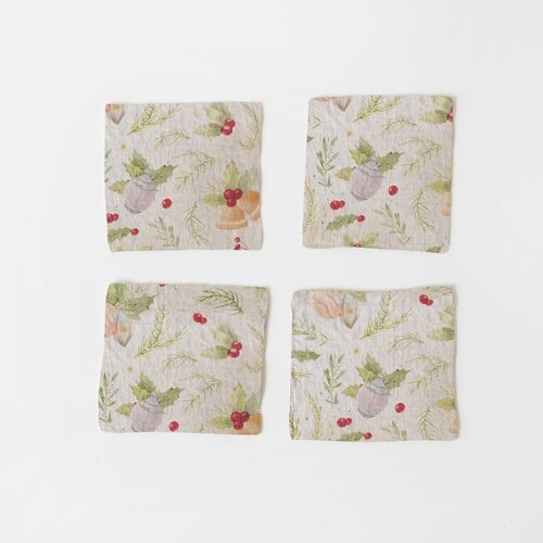 Linen Tales Komplet 4 lanenih podstavkov Jingle Bells Christmas, 10 x 10 cm Cene