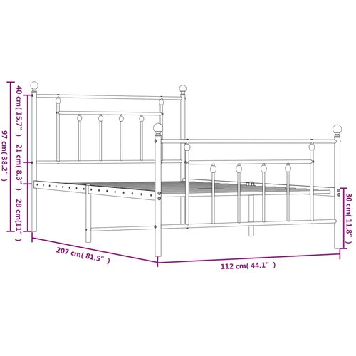  Metalni okvir kreveta uzglavlje i podnožje bijeli 107x203 cm Slike