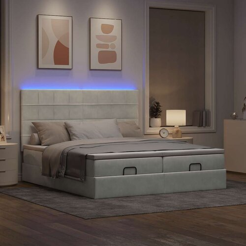 VidaXL Okvir kreveta s madracima svijetlosivi 200x200cm bar&amp;scaron;unasti Slike