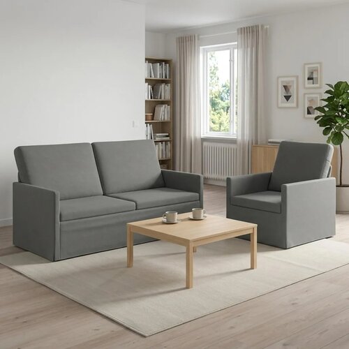  Set sofe 2 pcs Tamnosiva Baršun - Tamnosiva Jednostruka + Dvostruka (140 cm) Cene