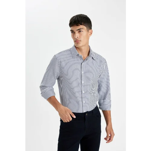 Defacto Modern Fit Polo Collar Crinkle Long Sleeve Shirt