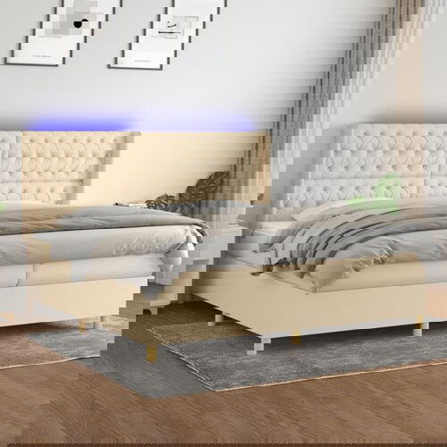 The Living Store Box spring postelja z vzmetnico LED krem 200x200 cm blago - Box Spring Postelja, (21515379) Slike