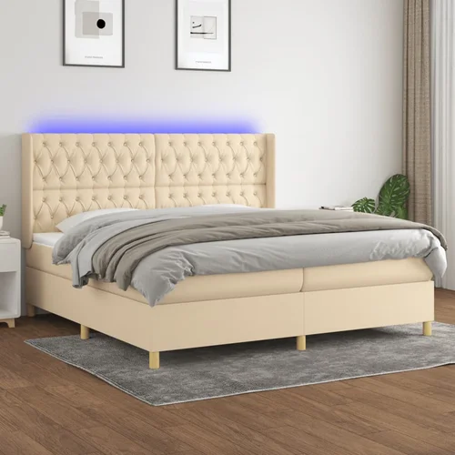 The Living Store Box spring postelja z vzmetnico LED krem 200x200 cm blago - Box Spring Postelja, (21515379)