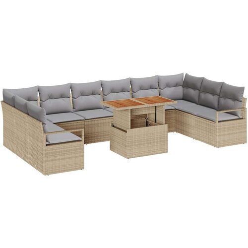  Set vrtnog namještaja s 11 dijelova s jastučićima bež poli ratan  dvosed vrtna sofa s pohranom i jastučićima bež poli ratan Cijene