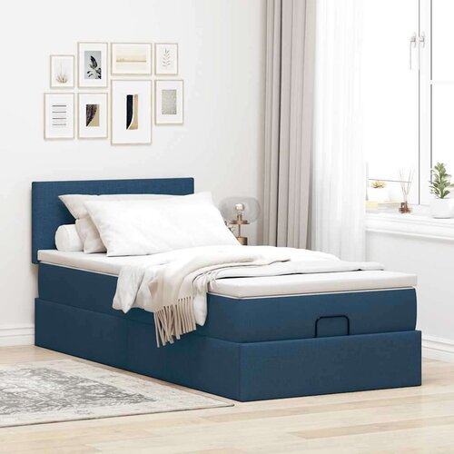 VidaXL Otomanski okvir kreveta s madraca plavi 90x190cm od tkanine Slike