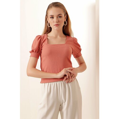 Bigdart 0409 Square Collar Knitted Blouse - Dried Rose Slike