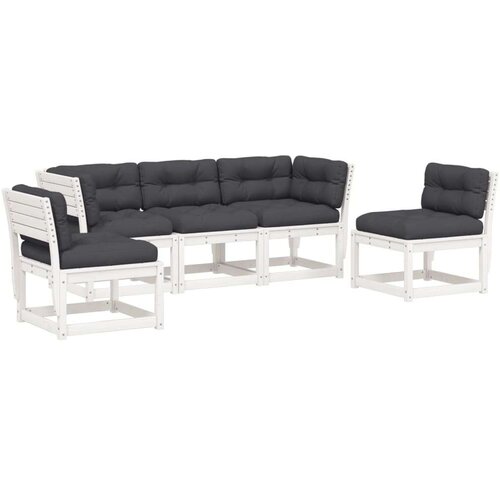 VidaXL 5-dijelni set vrtnih sofa s jastucima bijeli masivna borovina Slike