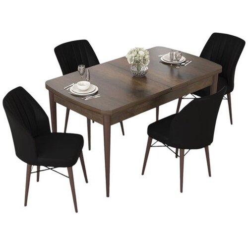 Hanah home trpezarijski set Nef, sto na razvlačenje i 4 stolice, ploča u dekoru drveta Baroque, crna tkanina Jerry Cene