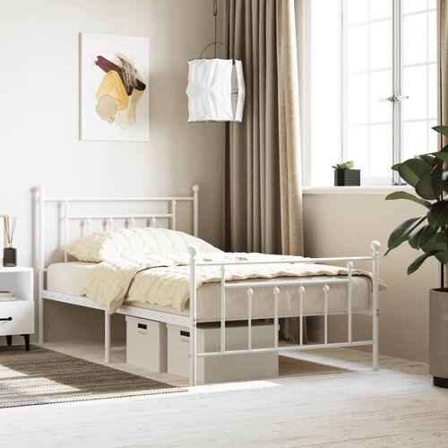 VidaXL Metalni okvir kreveta uzglavlje i podnožje bijeli 107x203 cm Slike