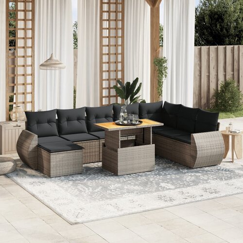 vidaXL 9-dijelni set vrtnih sofa od poliratana s jastucima sivi Cijene