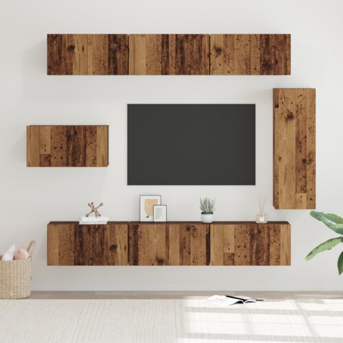 vidaXL Set TV kabineta s policom Ostalo s pohranom s vratima 8 pcs Staro drvo 30.5 x 30 x 90 cm Cijene