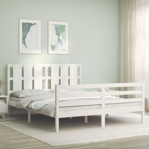 VidaXL Posteljni okvir z vzglavjem bel 5FT trden les Slike