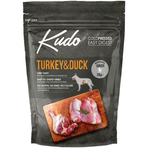 Kudo turkey & duck medium & maxi junior - hladno presovana hrana za &scaron;tence srednjih i velikih rasa sa ćuretinom i pačetinom (3kg, 12kg) 3kg Cene