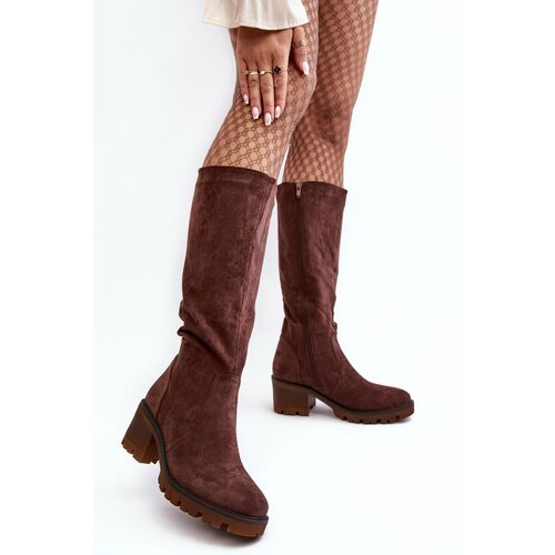 Kesi Women's over-the-knee boots with low heels, dark brown Beveta Slike