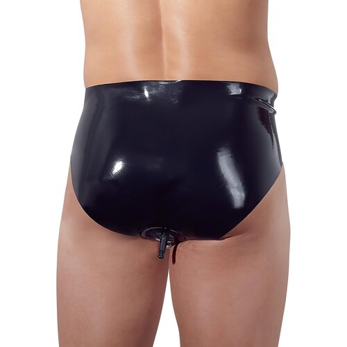Latex mu&amp;scaron;ko donje rublje s unutarnjim stožastim analnim dildom (crno) - M Slike