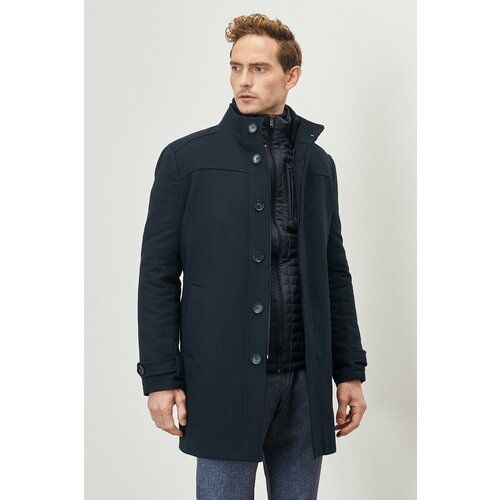 ALTINYILDIZ CLASSICS Men's Navy Blue Standard Fit Normal Cut High Neck Woolen Cachet Overcoat Cene