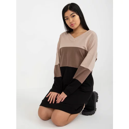 Fashion Hunters Beige and black basic dress with pockets from RUE PARIS