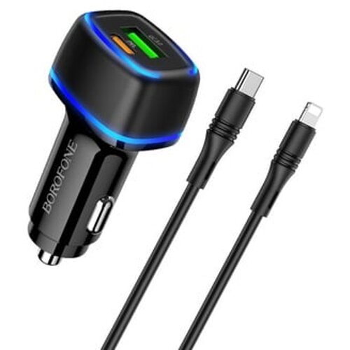 Borofone AUTO PUNJAČ BZ14A MERCURY - USB + TYPE C - QC 3.0 PD 20W 3A SA TYPE C NA LIGHTNING KABEL CRNI Cijene
