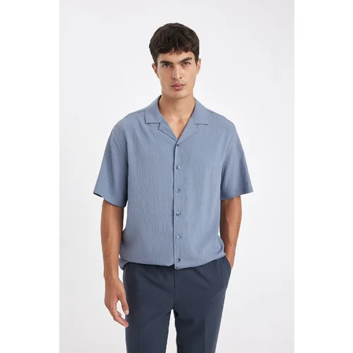 Defacto Relax Fit Polo Collar Crinkle Short Sleeve Shirt