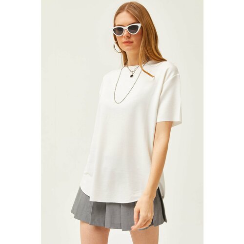 Olalook women's white modal touch soft textured six oval t-shirt Slike