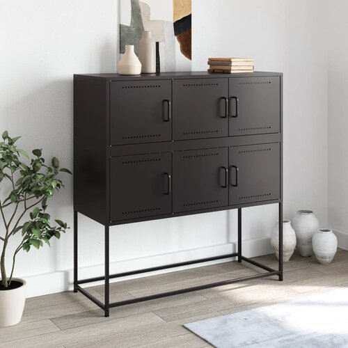  Komoda crna 100,5 x 39 x 107 cm od čelika Slike