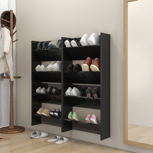 vidaXL Stenske omare za čevlje 4 kosi visok sijaj črne 60x18x80 cm Cene