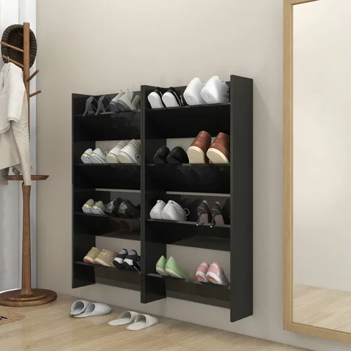 vidaXL Stenske omare za čevlje 4 kosi visok sijaj črne 60x18x80 cm
