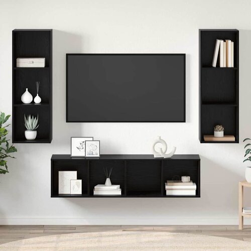  Set TV komoda Zidne 3 pcs Crni hrast Konstruirano drvo Slike