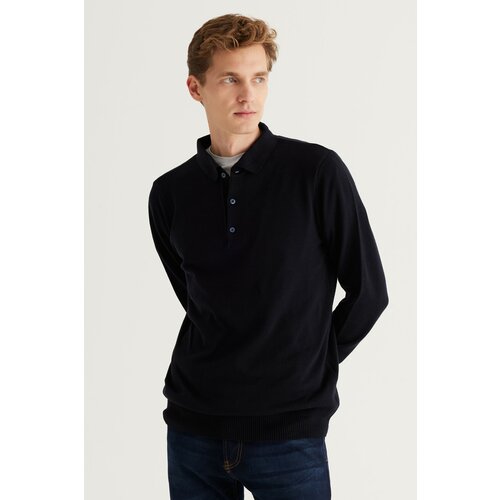 ALTINYILDIZ CLASSICS Men's Navy Blue Standard Fit Normal Cut Polo Collar Cotton Knitwear Sweater. Slike
