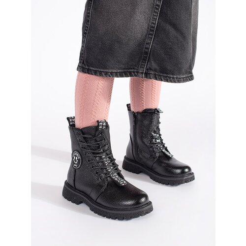 Shelvt Black lace-up ankle boots with fur padded Slike