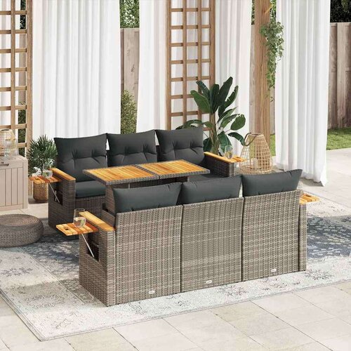 VidaXL 7-dijelni set vrtnih sofa poliratan i bagrem s jastucima sivi Slike