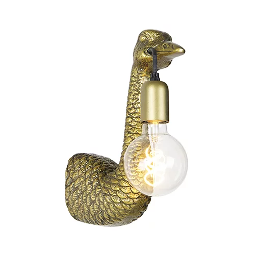QAZQA Vintage stenska svetilka medenina - kamela ptica