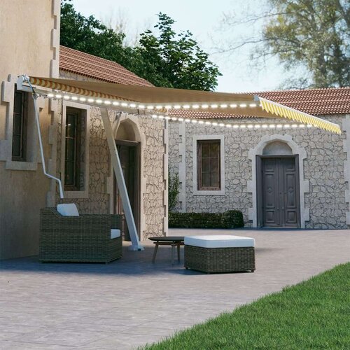  Automatska tenda sa senzorom LED 450 x 350 cm žuto-bijela Slike