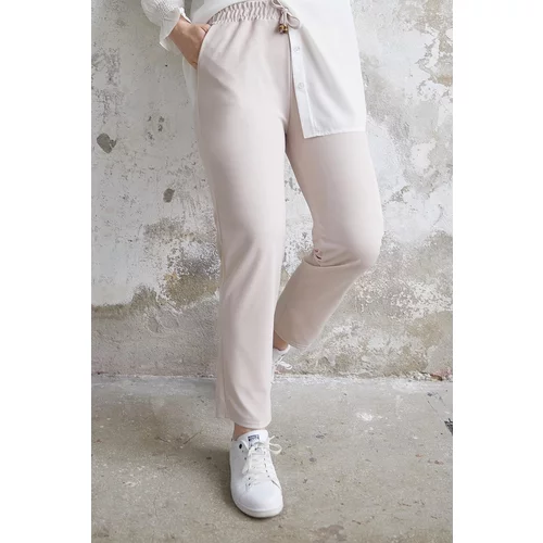 InStyle Lycra Double Fabric Trousers with Elastic Waist - Stone