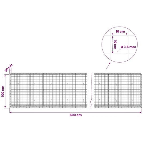  Gabion s žicom debljine 3 5 mm i mrežom 10x10 cm 500x30x100 cm - 30 cm 100 cm 500 cm Slike