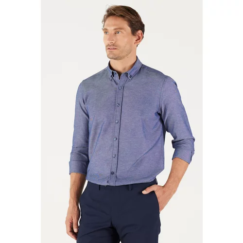 AC&Co / Altınyıldız Classics Men's Navy Blue Buttoned Collar Cotton Slim Fit Slim-fit Oxford Shirt.