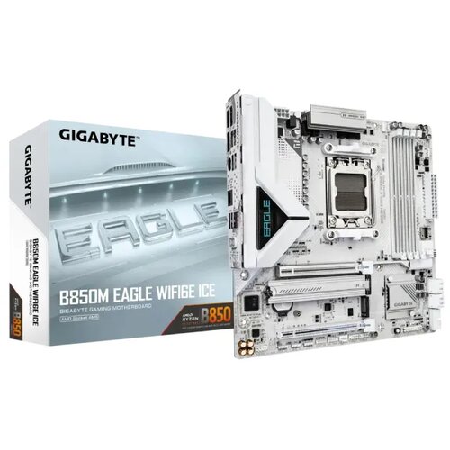  B850M EAGLE WIFI6E ICE Motherboard - AMD Ryzen 9000 Series CPUs, 8+2+2 Phases Digital VRM, up to 8200MHz DDR5 (OC), 1xPCIe 5.0 + 1xPCIe 4.0 M.2, Wi-Fi 6E, 2.5 GbE LAN, USB 3.2 Gen 2 Cene
