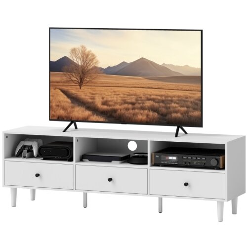 Nesta TV omarica Lowboard s predali, 3 odprti predelki, 140 cm, z urejanjem kablov, za TV do 75 palcev, bela, 140 x 34 x 45 cm, za dnevno sobo, (5000493369) Cene