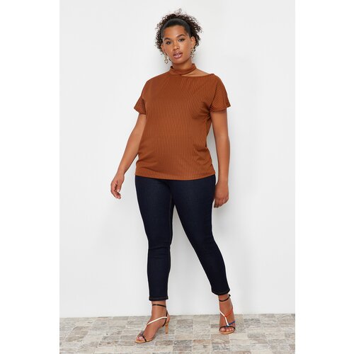 Trendyol Curve Brown Crew Neck Knitted Blouse Slike