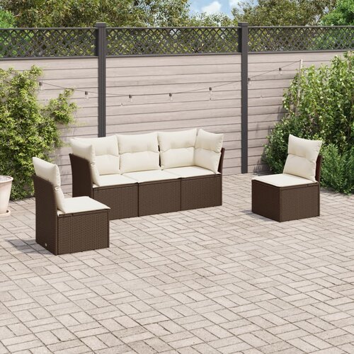 VidaXL 5-dijelni set vrtnih sofa s jastucima poliratan smeđi Slike