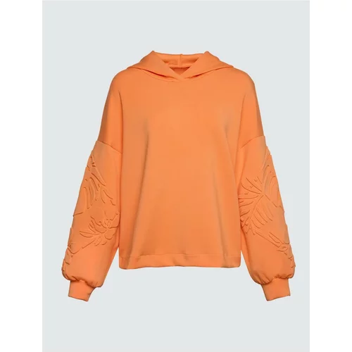 Jimmy Key Light Orange Hooded Embossed Tropical Print Sweatshirt